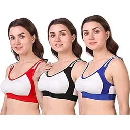 aaraa Women's Cotton Workout Sports Gym Bra Combo Pack of 3 (Black, Blue and Red)-picture-18