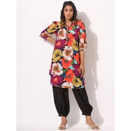 AARAAS Floral Printed Shirt Collar Pure Silk Tunic & Palazzos-picture-29