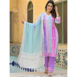 AARAAS Women Floral Printed Regular Pure Cotton Kurta with Palazzos & With Dupatta-picture-37