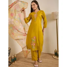 AARAGANA Women Floral Embroidered Regular Thread Work Kurta with Trousers & With Dupatta-picture-12