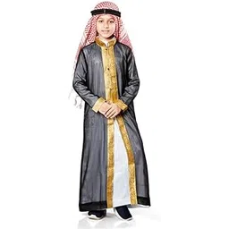 aaraish | Cloak Bisht Black & Golden | Saudi Eid Gulf Bedouin Islamic Wedding Arab Dress Thobe Kaftan Caftan Kids Thoub Galabeya Jilbab Kid's Muslim Costume Robe Jacket Clothing image 1