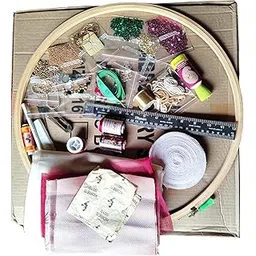 Aari Work Beginners Kit – with 18-Inch Stand and Wrapped Frame (45 Items) Embroidery Frame,maggam Work and Wooden Hoop 18" zari Thread Gold,Silver,Multicolor and Other Combo Items-picture-27