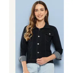 Aarika Black Denim Solid Long Sleeves Denim Jacket-picture-46