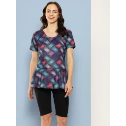 Aarika Black Nylon Printed Short Sleeves Swimsuit With Cap-picture-45