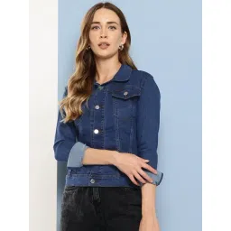 Aarika Blue Denim Solid Long Sleeves Denim Jacket-picture-30