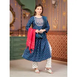 Aarika Girls Blue Printed Kurti Set-picture-18