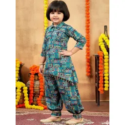 Aarika Girls Ethnic Motifs Printed Pure Cotton Kurti with Harem Pants-picture-34