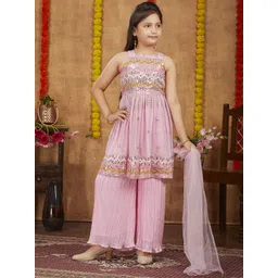 Aarika Girls Floral Embroidered Regular Thread Work Kurta With Palazzos & Dupatta-picture-13