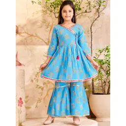 Aarika Girls Floral Printed Angrakha Gotta Patti Pure Cotton Kurti with Sharara-picture-27