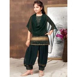 Aarika Girls Geometric Embroidered Sequinned Georgette Kurti With Patiala & Dupatta-picture-38