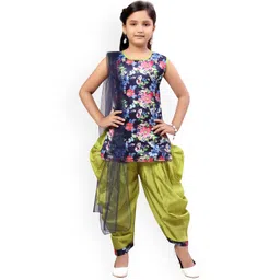 Aarika Girls Navy Blue Floral Printed Pure Cotton Kurti with Patiala & Dupatta-picture-24