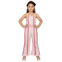 Aarika Girls Peach-Coloured & White Checked Cotton Basic Jumpsuit-picture-27