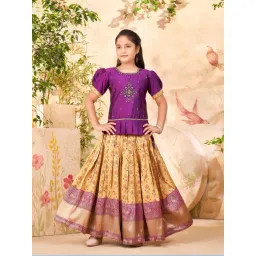 Aarika Girls Purple & Yellow Embroidered Lehenga with Choli-picture-19
