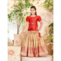 Aarika Girls Red & Yellow Embroidered Lehenga with Choli-picture-24