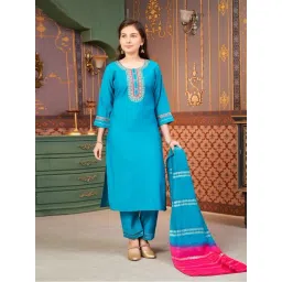 Aarika Girls Turquoise Embroidered Kurti Set-picture-43