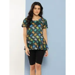 Aarika Green Nylon Printed Short Sleeves Swimsuit With Goggles-picture-25