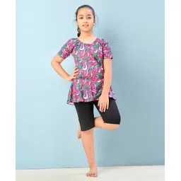 Aarika Half Sleeves Abstract Printed Frock Style Swimsuit - Purple & Black-picture-17