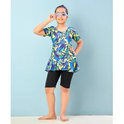 Aarika Half Sleeves Abstract Printed Frock Style Swimsuit - Yellow & Black-picture-10