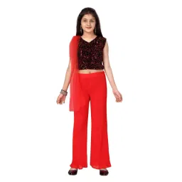 Aarika Kids Black & Red Embellished Top, Plazzos with Dupatta-picture-10