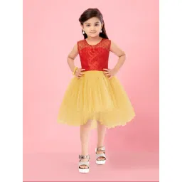 Aarika Kids Girls Red-Fawn Color Party Wear Frock-picture-28