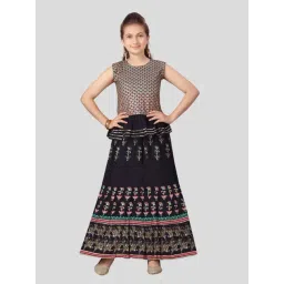 Aarika Kids Golden & Navy Cotton Printed Lehenga Cholis-picture-27