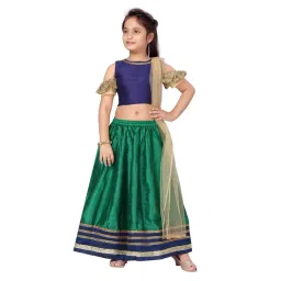 Aarika Kids Navy & Dark Green Solid Lehenga, Choli with Dupatta-picture-17