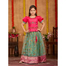 Aarika Kids Pink & Green Embroidered Lehenga with Choli-picture-38