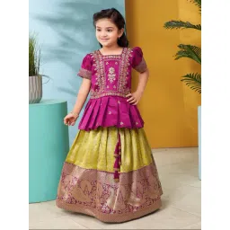 Aarika Kids Pink & Green Embroidered Lehenga with Choli-picture-36