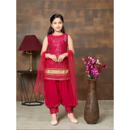 Aarika Kids Pink Embellished Kurta, Salwar, Dupatta with Unstitched Sleeves-picture-13