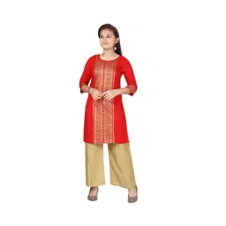Aarika Kids Red & Beige Printed Kurta with Palazzos-picture-37