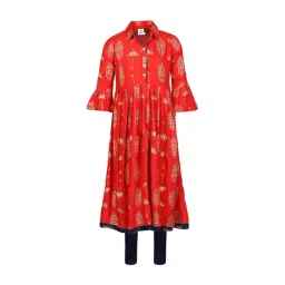 Aarika Kids Red & Navy Cotton Printed Kurti & Leggings Set-picture-10
