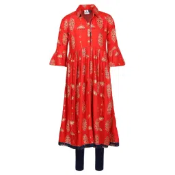 Aarika Kids Red & Navy Printed Kurta with Leggings-picture-13