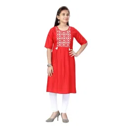 Aarika Kids Red & White Embroidered Kurta with Leggings-picture-32