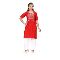 Aarika Kids Red & White Embroidered Kurta with Palazzos-picture-36