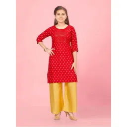 Aarika Kids Red & Yellow Embroidered Kurti Set-picture-31