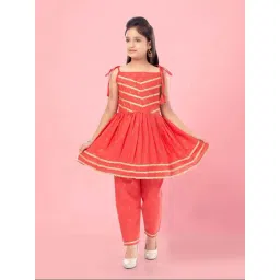 Aarika Kids Red Cotton Embroidered Kurti Set-picture-24