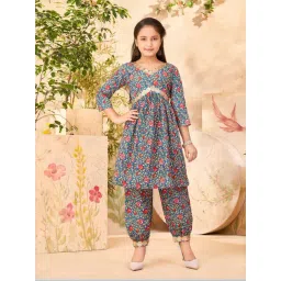 Aarika Kids Teal Blue Cotton Printed Kurti & Salwar-picture-11