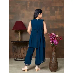 Aarika Kids Teal Blue Embroidered Kurti Set image 2