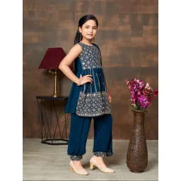 Aarika Kids Teal Blue Embroidered Kurti Set image 3
