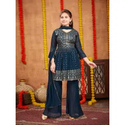 Aarika Kids Teal Embellished Kurta, Gharara with Dupatta-picture-15