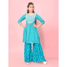 Aarika Kids Turquoise Embroidered Kurti with Sharara-picture-23