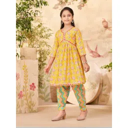 Aarika Kids Yellow Cotton Printed Kurti, Patiala & Salwar-picture-19
