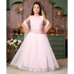 Aarika Net Sleeveless Mirror Work Embelished & Embroidered Lehenga Choli With Dupatta - Pink-picture-18