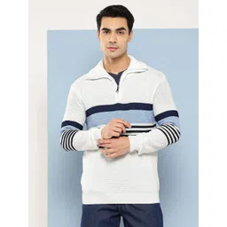 Aarika Self Striped Waffle Knit Mock Neck Woollen Pullover-picture-17