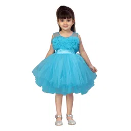 Aarika Turquoise Blue Solid Round Neck Net Dress-picture-35