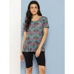 Aarika Turquoise Nylon Printed Short Sleeves Swimsuit-picture-46