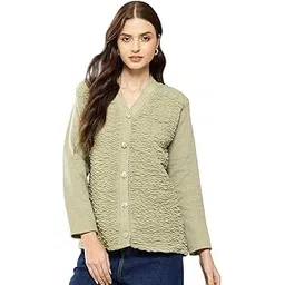 aarika Womens Casual Wear Olive Green Colour Solid Woolen Cardigan-picture-20