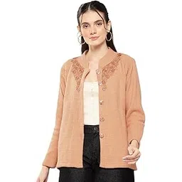 aarika Womens Casual Wear Peach Colour Embroidery Woolen Cardigan-picture-11