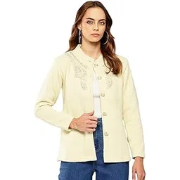 aarika Womens Lemon Colour Embroidery Woolen Cardigan-picture-11