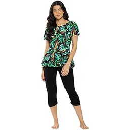 aarika Womens Sports Wear Black-Green Colour Leaf Print Nylon Swim Suit-(XS-4XL)-(SW-W-SHM-C-1121-BLACK-GREEN-38)-picture-31